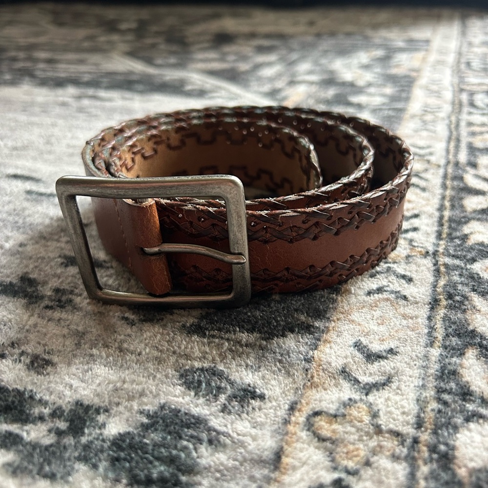 Boho leather brown belt western Aztec medium